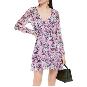 NWT DVF Kelby Shirred Floral-Print Silk-Georgette Baby Pink Mini Dress Medium